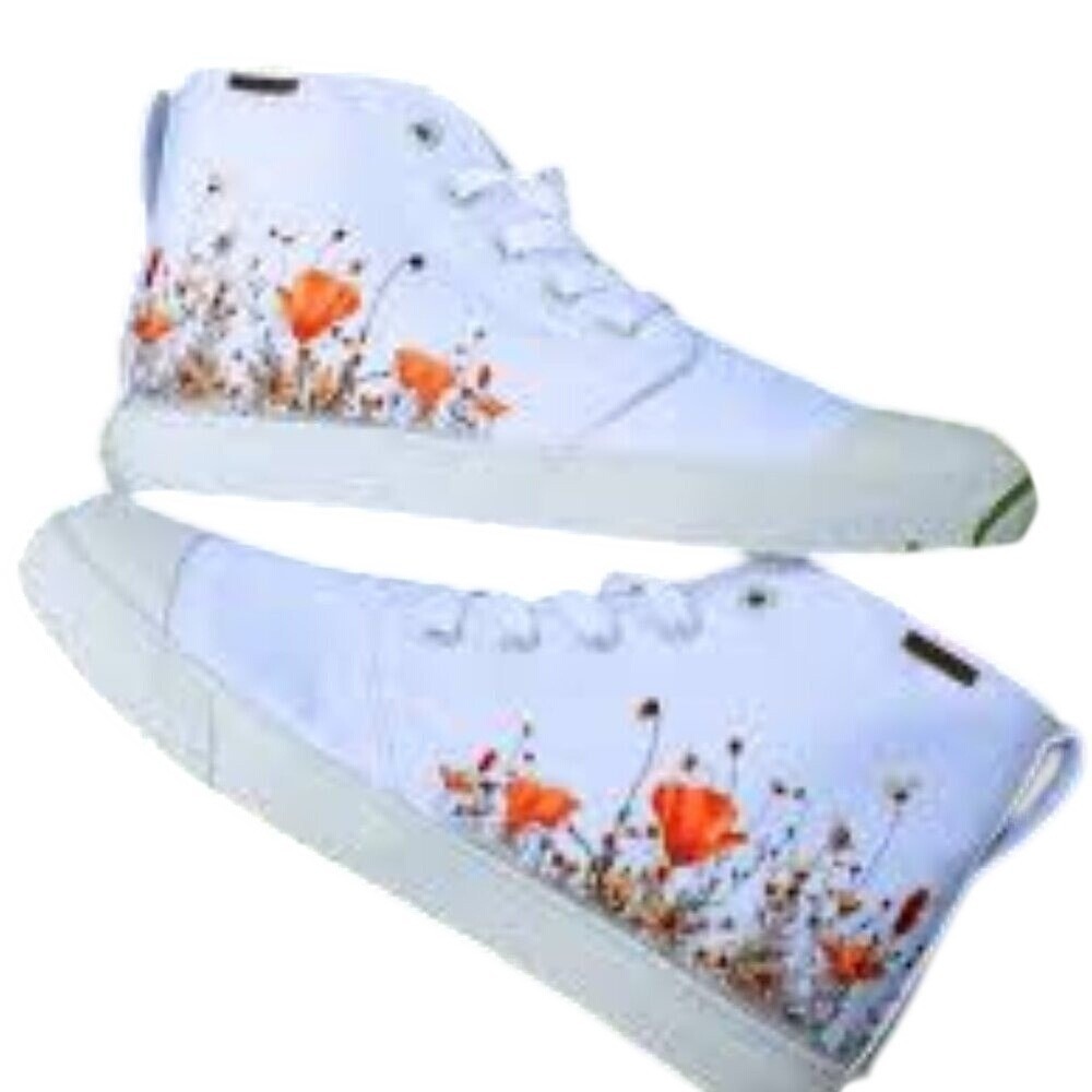 Bangs White Floral Canvas Casual High Top Unisex‎ Adults Women's 10.5/Men's 9